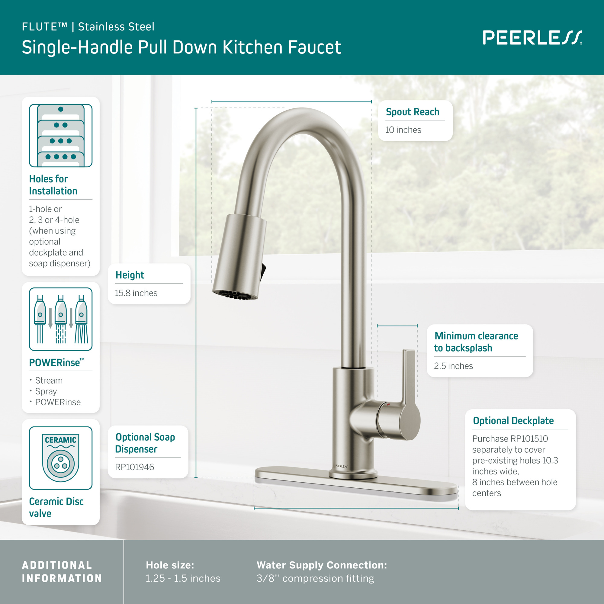 P7912LFSS Peerless Flute™ Single Handle Pulldown Kitchen Faucet