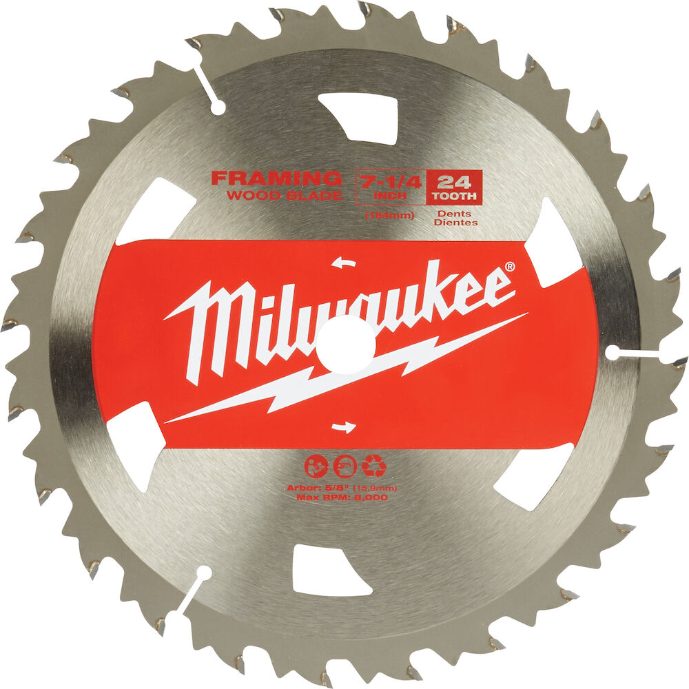 Milwaukee® Tool 48-41-0710 Framing Thin Kerf Circular Saw Blade, 7-1/4" Dia, 5/8" Arbor, Carbide Blade, 24 Teeth