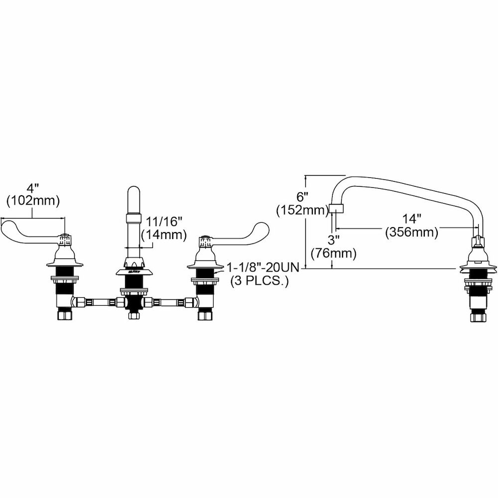 LK800AT14T4 Traditional Foodservice Faucet, 2.2 gpm, 8" Center, Chrome Plated, 2 Handles, Import, Commercial