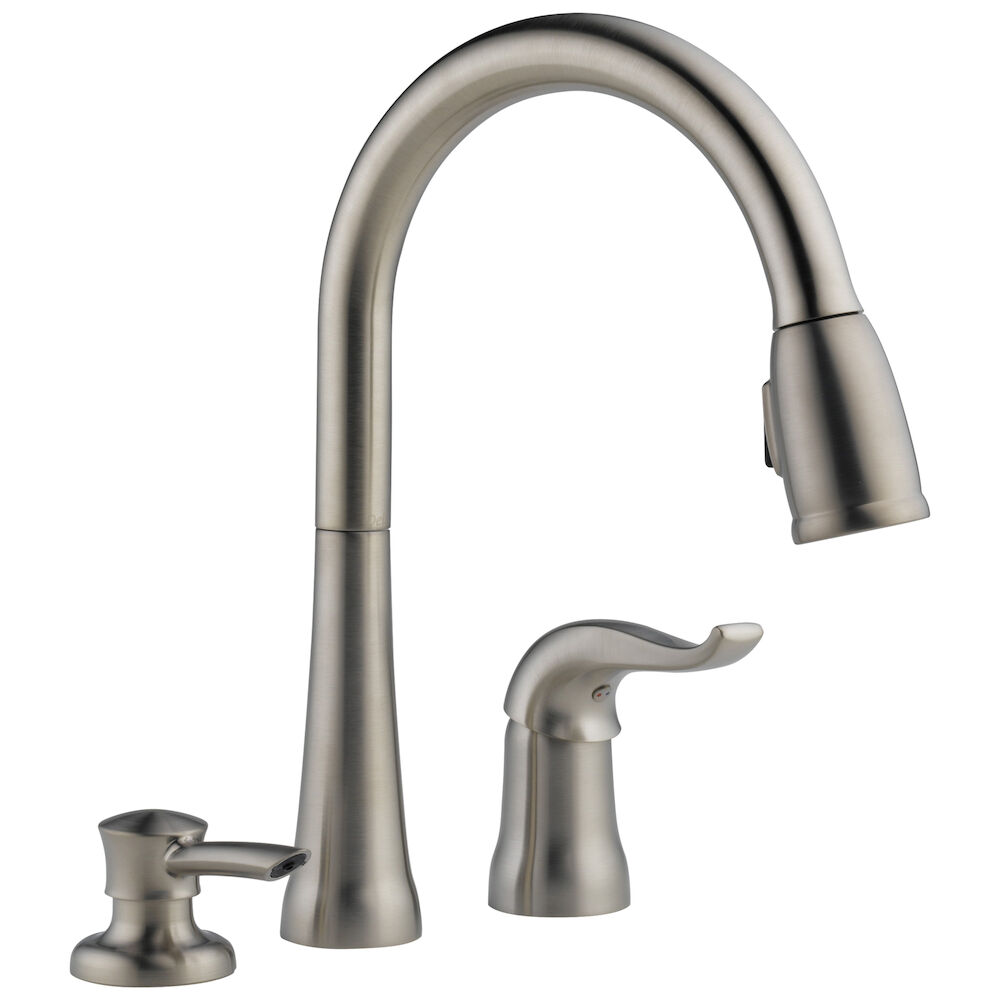 Delta Kate® Single Handle Pull-Down Kitchen Faucet with Soap Dispenser, Stainless