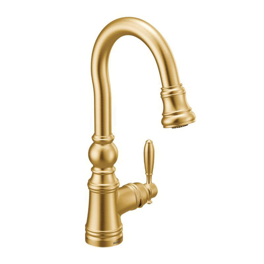 Moen® S53004BG Weymouth™ Pulldown Bar Faucet, 1.5 gpm Flow Rate, Brushed Gold, 1 Handle, 1 Faucet Hole, Domestic