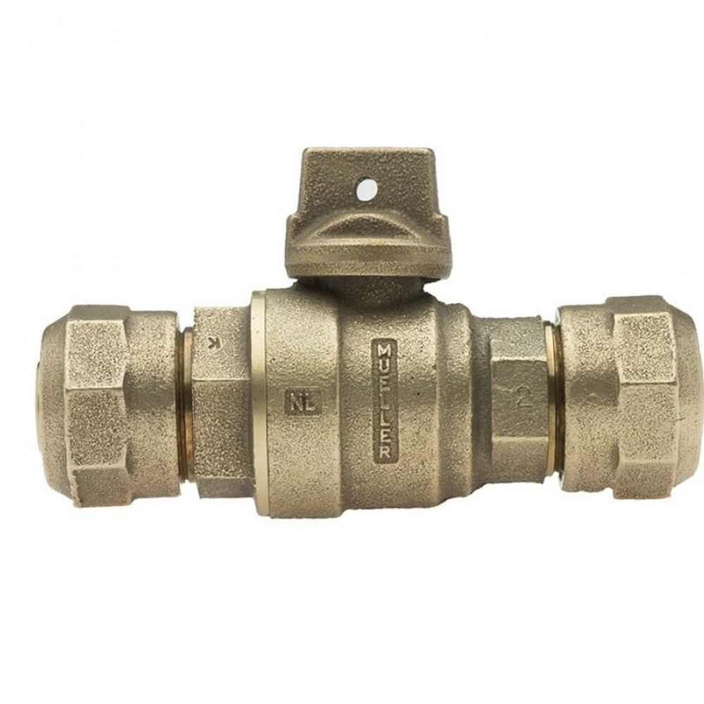 Mueller Co 300™ B-25209N 2 In-Line Ball Curb Valve, 2 in, 110 CTS, Brass Body, Ethylene Propylene/Nitrile Softgoods