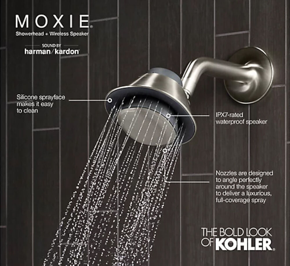 Kohler® Moxie® K28238-GKE-BN 1.75 GPM Showerhead and Wireless Speaker, Vibrant Brushed Nickel