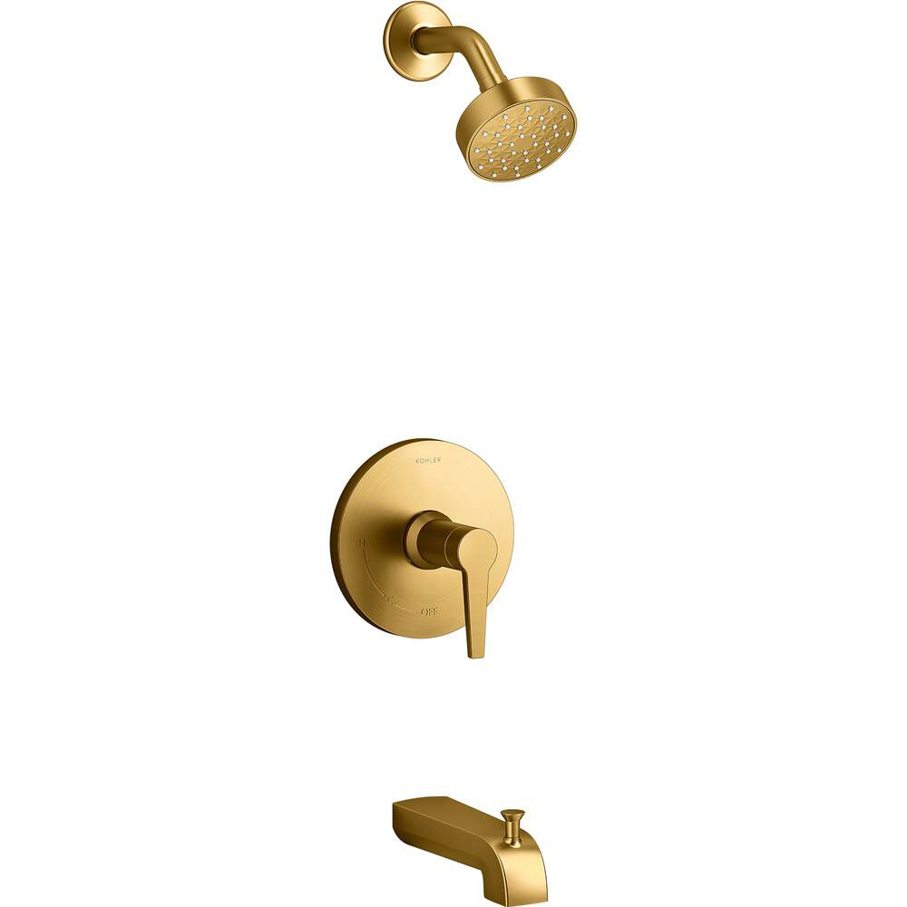 Kohler® Pitch® Rite-Temp® KTS97074-4G-2MB Bath and Shower Trim, 1.5 gpm Valve, 1.75 gpm Shower, Vibrant Brushed Moderne Brass