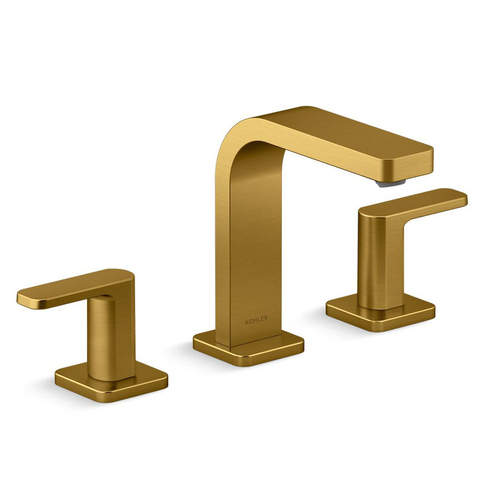 Kohler® 23484-4K-2MB Parallel™ Bathroom Sink Faucet, 1 gpm, 5-1/4 in H Spout, 8 to 16 in Center, 2 Handles, Touch-Activated Drain, Vibrant® Brushed Moderne Brass