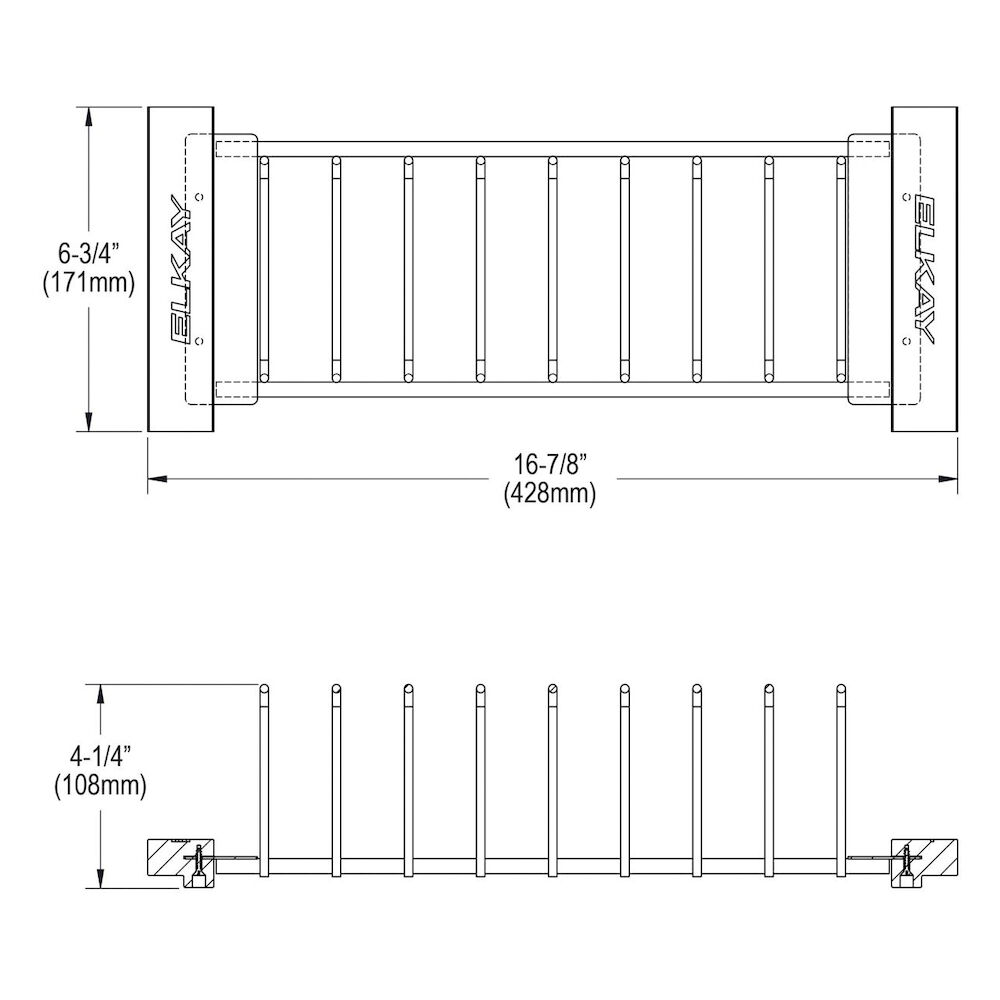Elkay® LKDR0717SS Drying Rack With Wood Handle, Crosstown®, 16-7/8 in L x 6-3/4 in W x 4-1/4 in H, Polished Stainless Steel