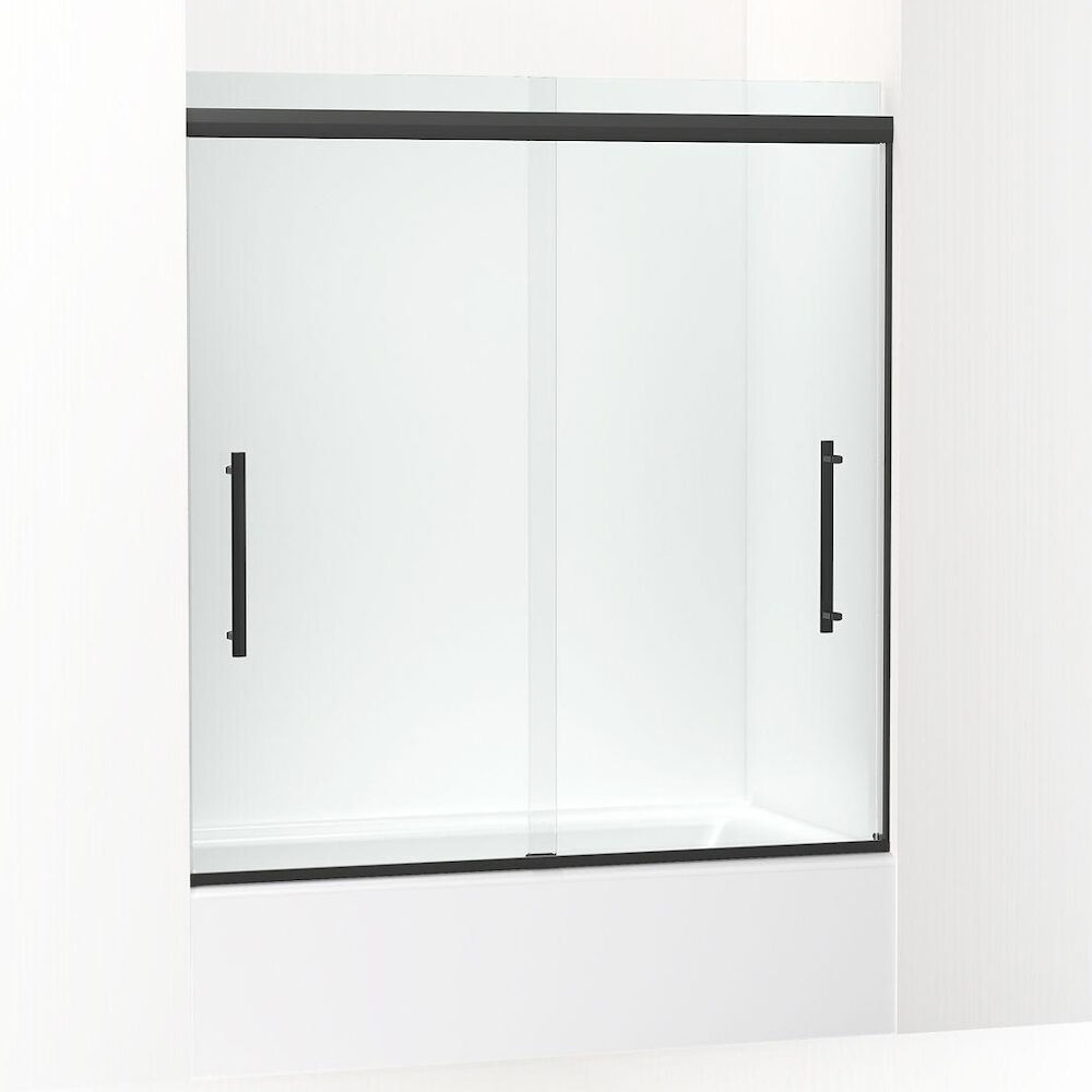 Kohler® 707602-8L-BL 707602-8L Pleat Frameless Sliding Door, Clear Tempered Glass, Matte Black, 5/16 in THK Glass, 57-1/2 in H x 54-5/8 to 59-5/8  in W Opening