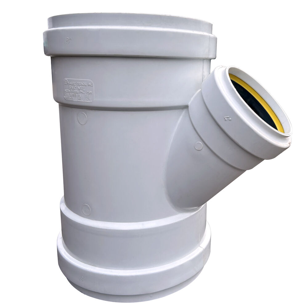 G307-0084 8"x4" Sewer Wye, Gasket End Style, SCH40 DWV, Fabricated, PVC