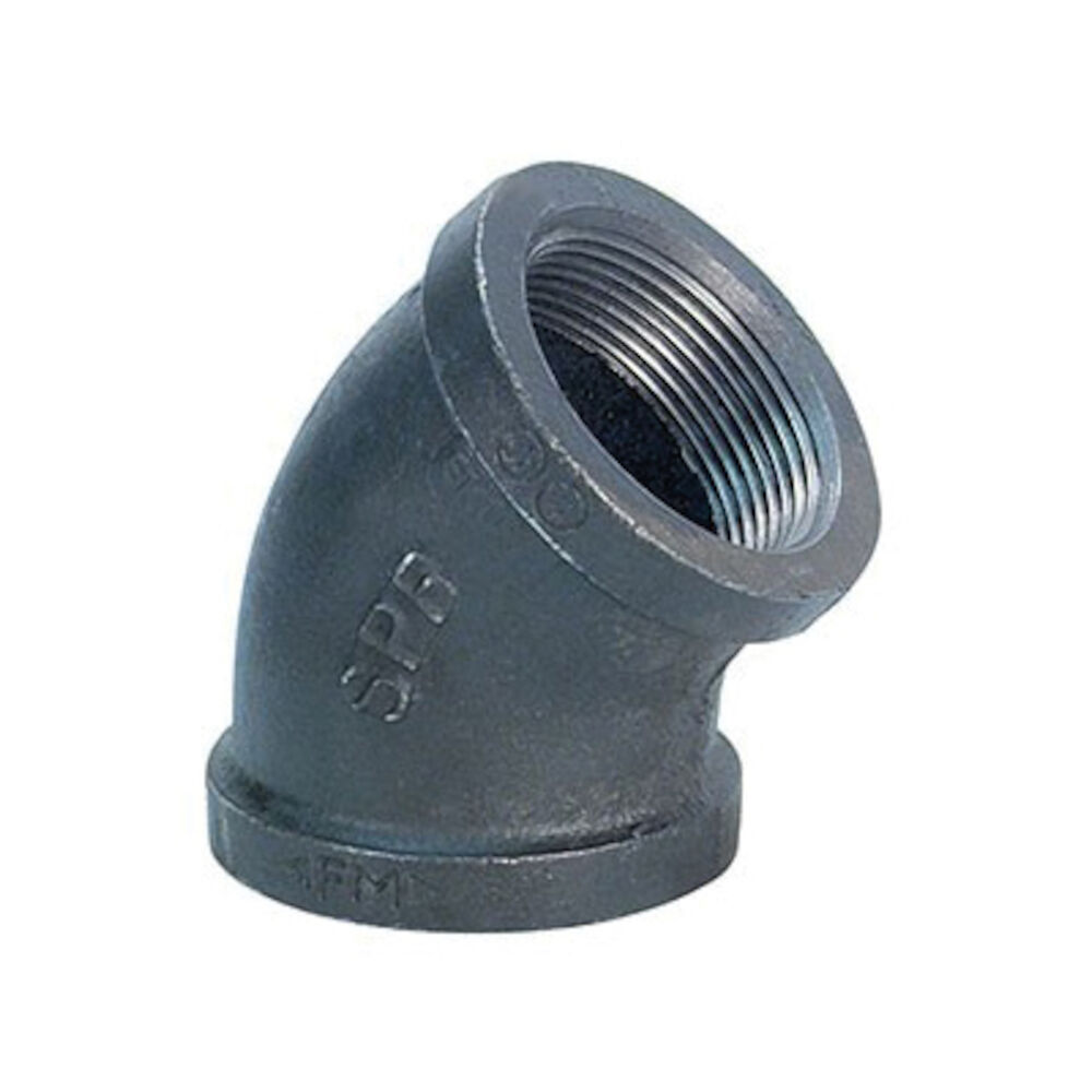 FIG 3102 45 deg Pipe Elbow, 1-1/2 in, FNPT, 150 lb, Malleable Iron, Black, Import
