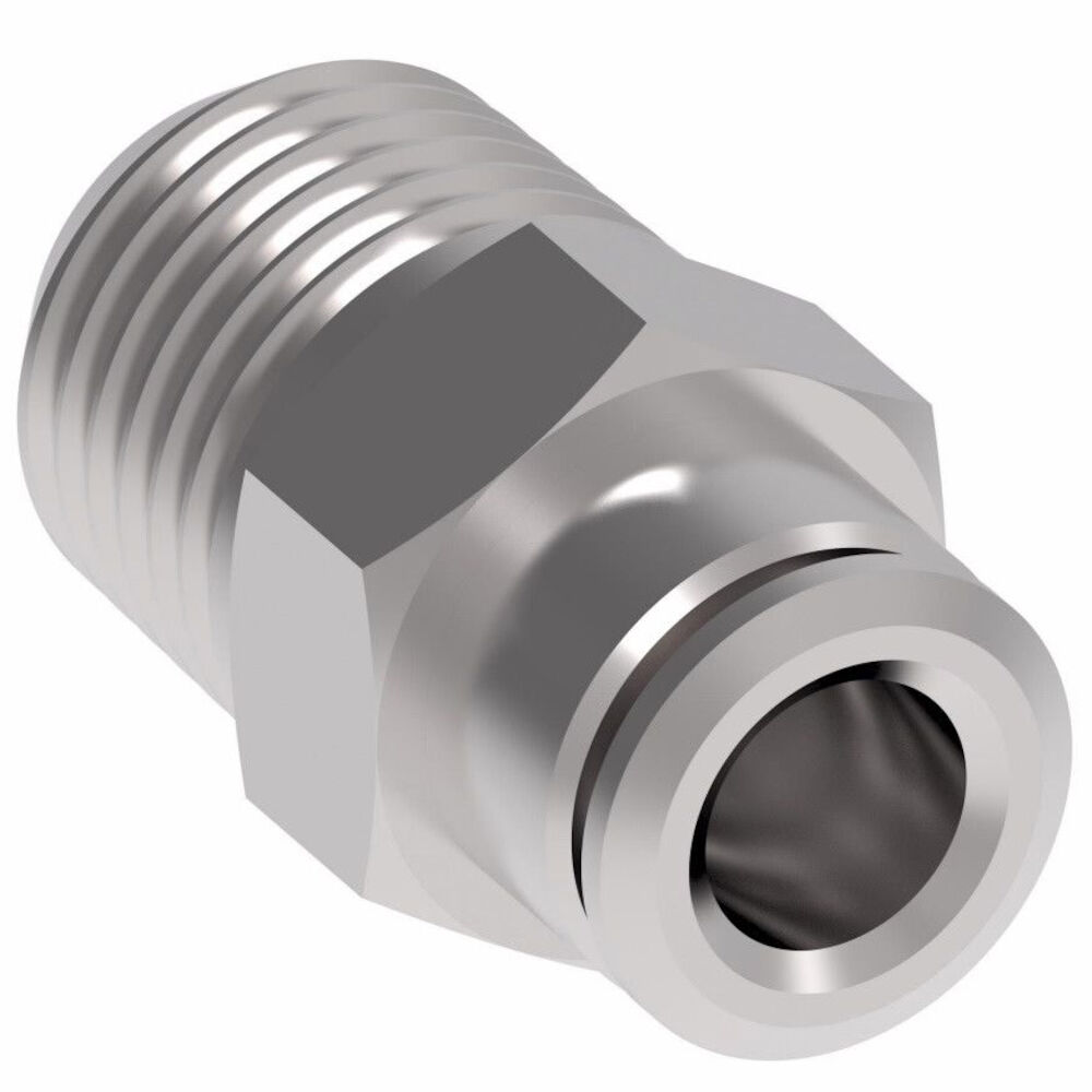 Eaton 1168X4A Push to Connect Tube Fitting, 1/4 in Tube OD To 10/32 in Male UNF, Straight, Nickel Plated