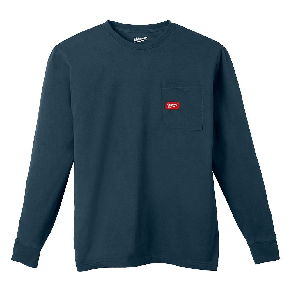 Milwaukee® Tool 606BL-3X 606BL Heavy Duty Long Sleeve Round Neck T-Shirt, Men's, 3XL, Blue, Cotton/Polyester