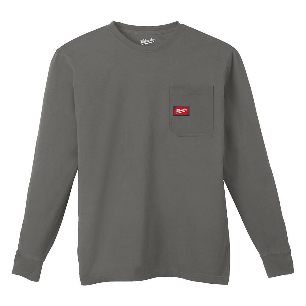 Milwaukee® Tool 606G-XL 606G Heavy Duty Long Sleeve Round Neck T-Shirt, Men's, XL, Gray, Cotton/Polyester