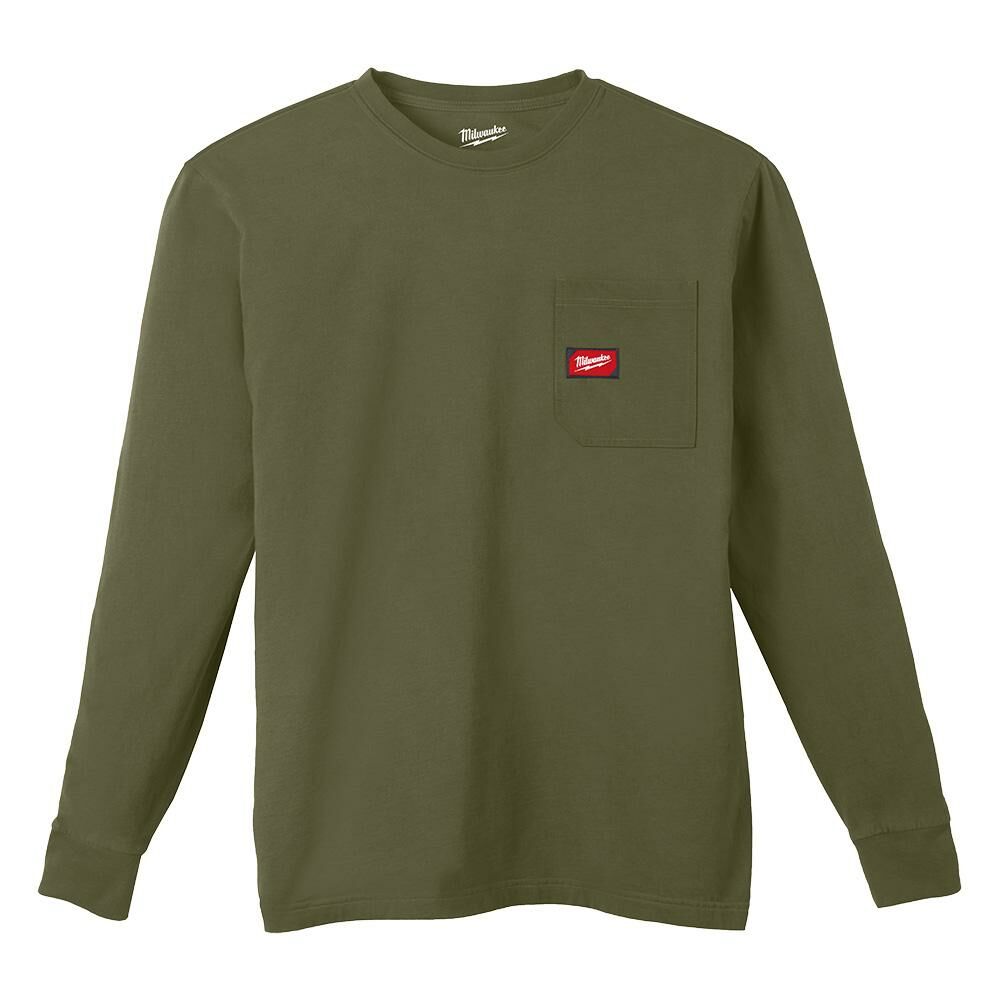 Milwaukee® Tool 606GN-L 606GN Heavy Duty Long Sleeve Round Neck T-Shirt, Men's, L, Green, Cotton/Polyester