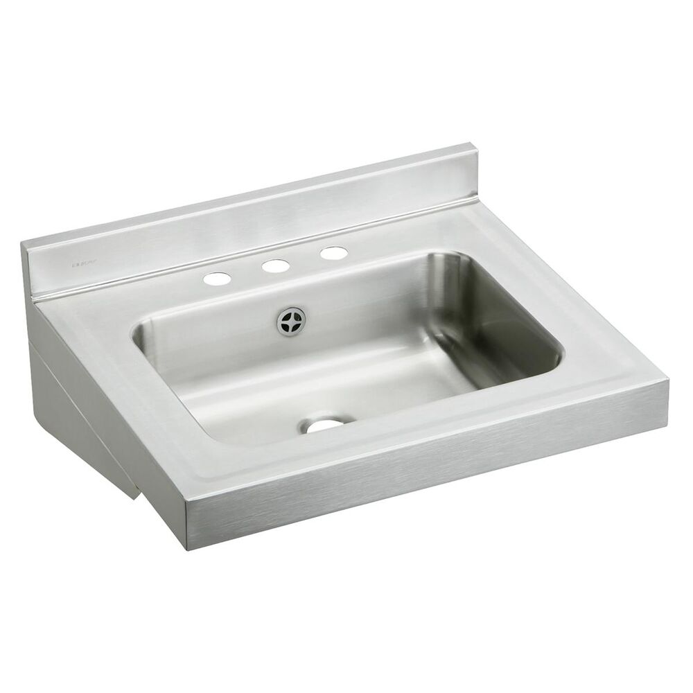 ELVWO22193 Elkay 22" Lavatory Sink, Rectangular, 3 Faucet Holes, Single Bowl, Wall Mount, Stainless Steel, Buffed Satin