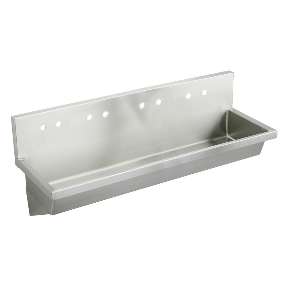 EWMA96208 Elkay 96" Hand Wash Sink, 8 Faucet Holes, Multiple Station, Wall Mount, Stainless Steel, Buffed Satin