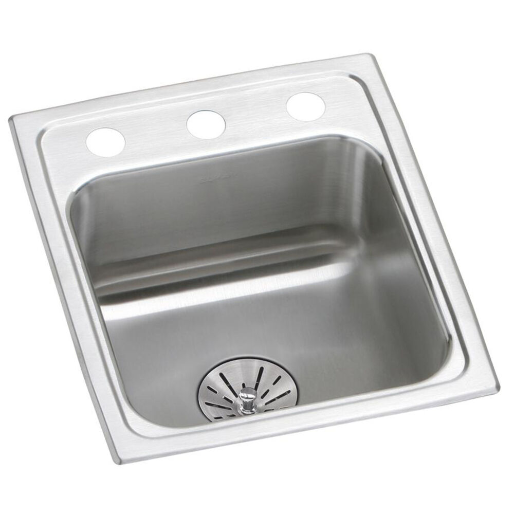 LRAD151765PD3 Elkay 15"x6-1/2" ADA Kitchen Sink and Perfect Drain, Lustertone Classic, Rectangular, 3 Faucet Holes, Single Bowl, Drop-In, Stainless Steel, Lustrous Satin