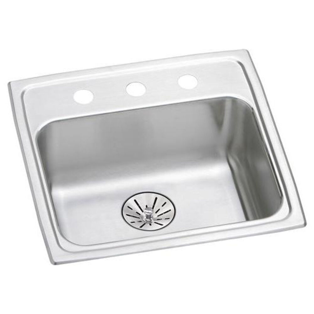 LRAD191965PD3 Elkay 19-1/2"x19"x6-1/2" ADA Sink and Perfect Drain, Lustertone Classic, Rectangular, 3 Faucet Holes, Single Bowl, Drop-In, Stainless Steel, Lustrous Satin