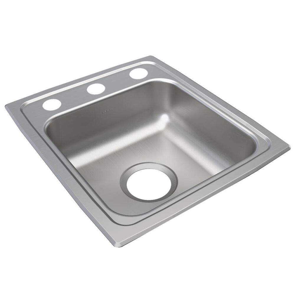 LRAD1517553 Elkay 15"x5-1/2" ADA Kitchen Sink, Lustertone Classic, Rectangular, 3 Faucet Holes, Single Bowl, Drop-In, Stainless Steel, Lustrous Satin