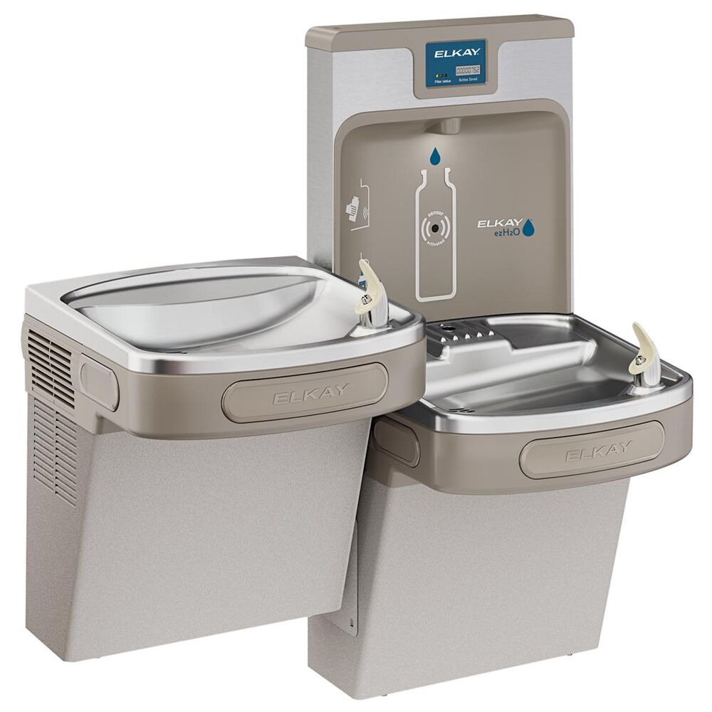 Elkay LZSTL8WSLP EZH20 Bi-Level ADA Bottle Filler, Refrigerated, 8 gph, Filtered, Light Gray Granite