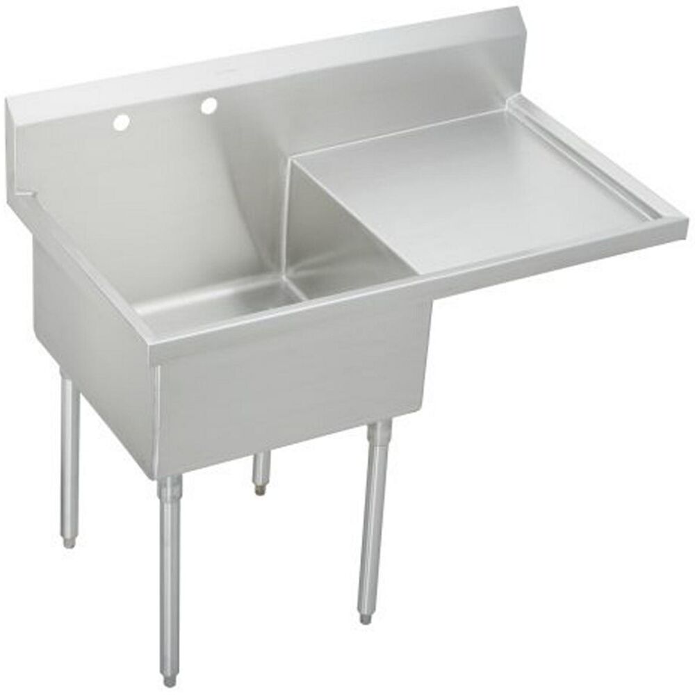 WNSF8124R2 Elkay 49-1/2" Scullery Sink w/ Drainboard, Weldbilt, 2 Faucet Holes, Single Compartment, Floor Mount, Stainless Steel, Buffed Satin