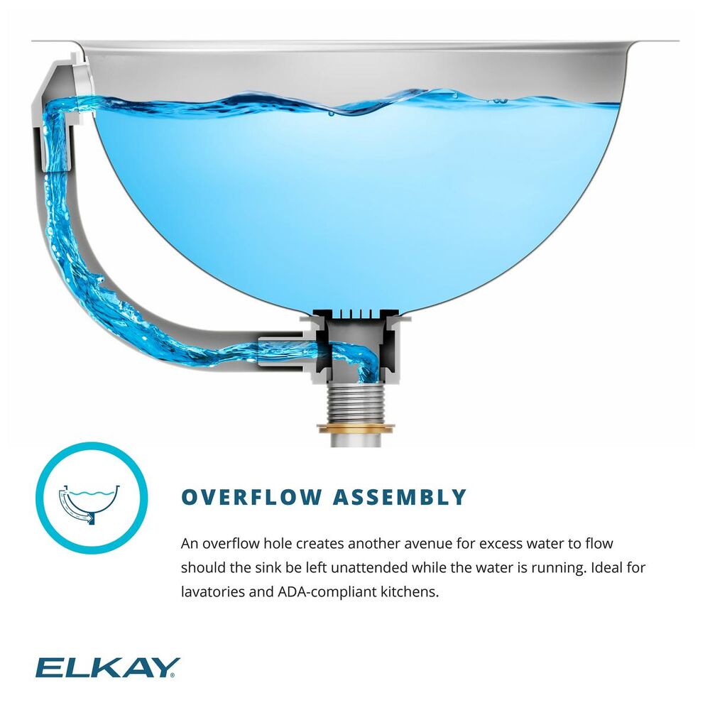 ELUH16LV Elkay 18-3/8" Bathroom Sink with Overflow, Asana, Round, 0 Faucet Holes, Single Bowl, Undermount, Stainless Steel, Lustrous Satin