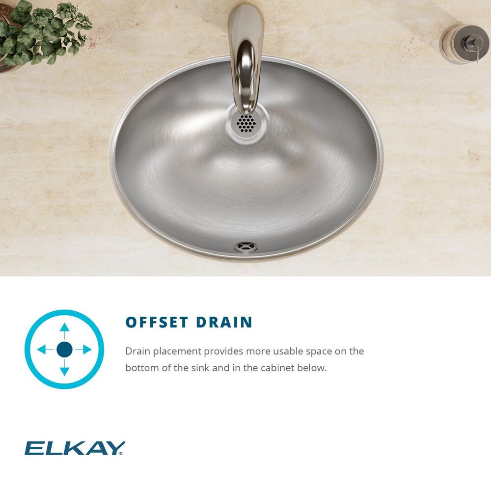 ELUH1511 Elkay 18" Bathroom Sink, Asana, Elliptical, 0 Faucet Holes, Single Bowl, Undermount, Stainless Steel, Lustrous Satin