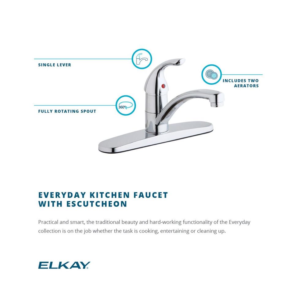 LK1000CR Elkay Everyday Kitchen Faucet w/ Deck Plate, ADA Compliant, 1.5 GPM, Three Hole, Deck Mount, 360 Degree Standard Spout, Lever Handle, Chrome