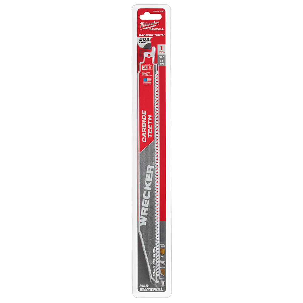 Milwaukee® Tool 48-00-5243 WRECKER™ 70-Teeth Multi-Purpose Reciprocating Saw Blade, 12 in L, 6