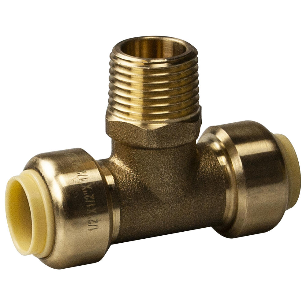 Fit Quick™ 641QG222M 64_Q Push Tee, 1/2 in, PDQ™ Push-FitxMNPT, 365 Brass, Domestic