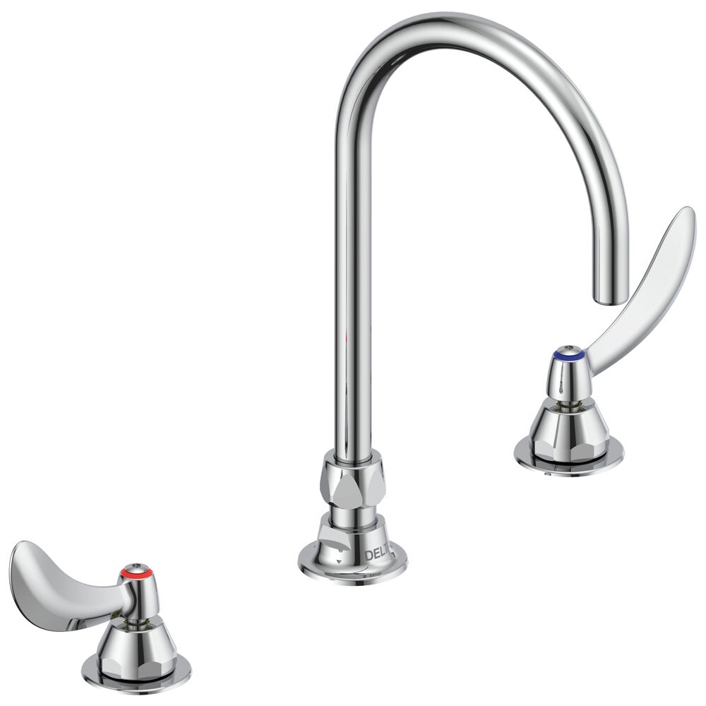 Commercial 23C6 Two Handle Widespread Bathroom Faucet with Gooseneck Spout - Less Pop-Up, Chrome