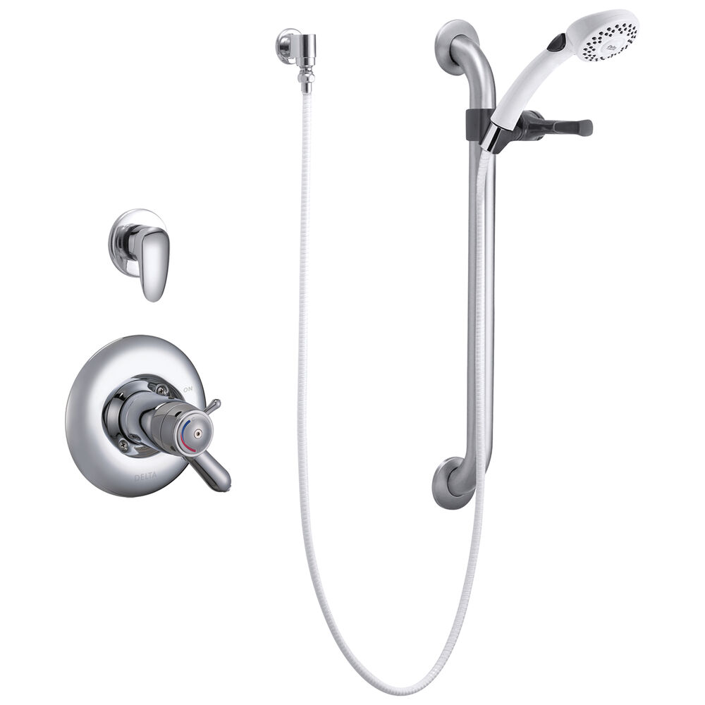 Commercial T17TH Universal Dual Shower Trim, Diverter, Hand Shower, and Grab Bar, Chrome