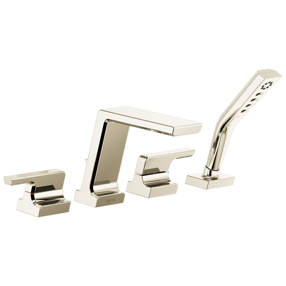 DELTA® T4799-PN-PR Pivotal™ Roman Tub, 1.75 gpm Handshower, 8 to 16" Center, 2 Handles, Lumicoat™ Polished Nickel