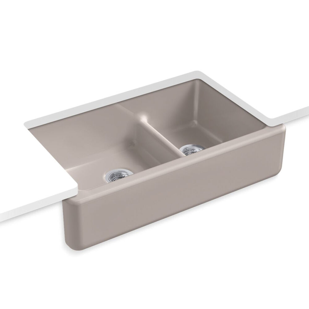 K6427-TRF Whitehaven® Smart Divide® 35-3/4" Undermount Double-Bowl Farmhouse Kitchen Sink, Truffle