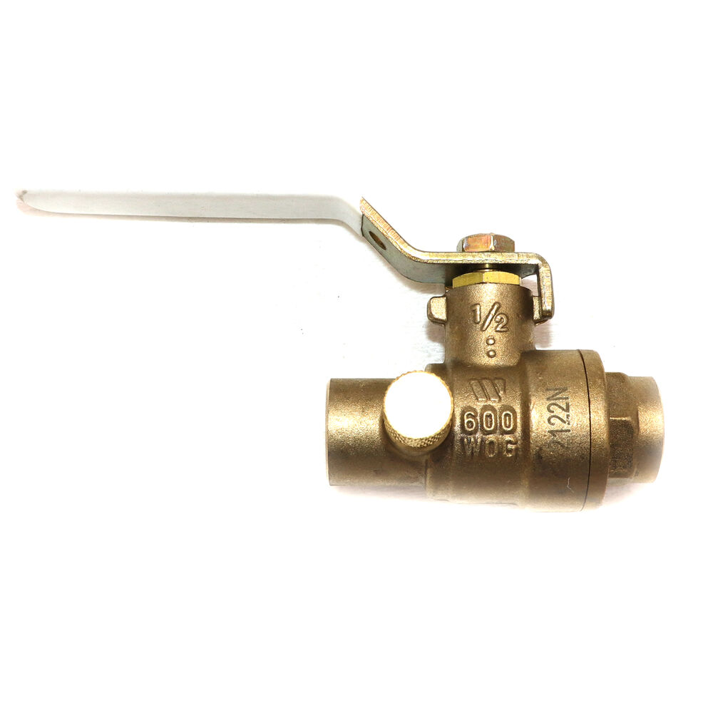 WATTS® 0123628 2-Piece Ball Valve With Handle, 1/2", Solder, Brass Body, Full Port, PTFE/NBR Softgoods, Import