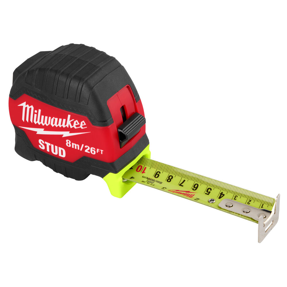 Milwaukee® Tool 48-22-1426 STUD™ Tape Measure, SAE & Metric, 8m/26ft L, 1-5/16" Blade Width, Steel Blade