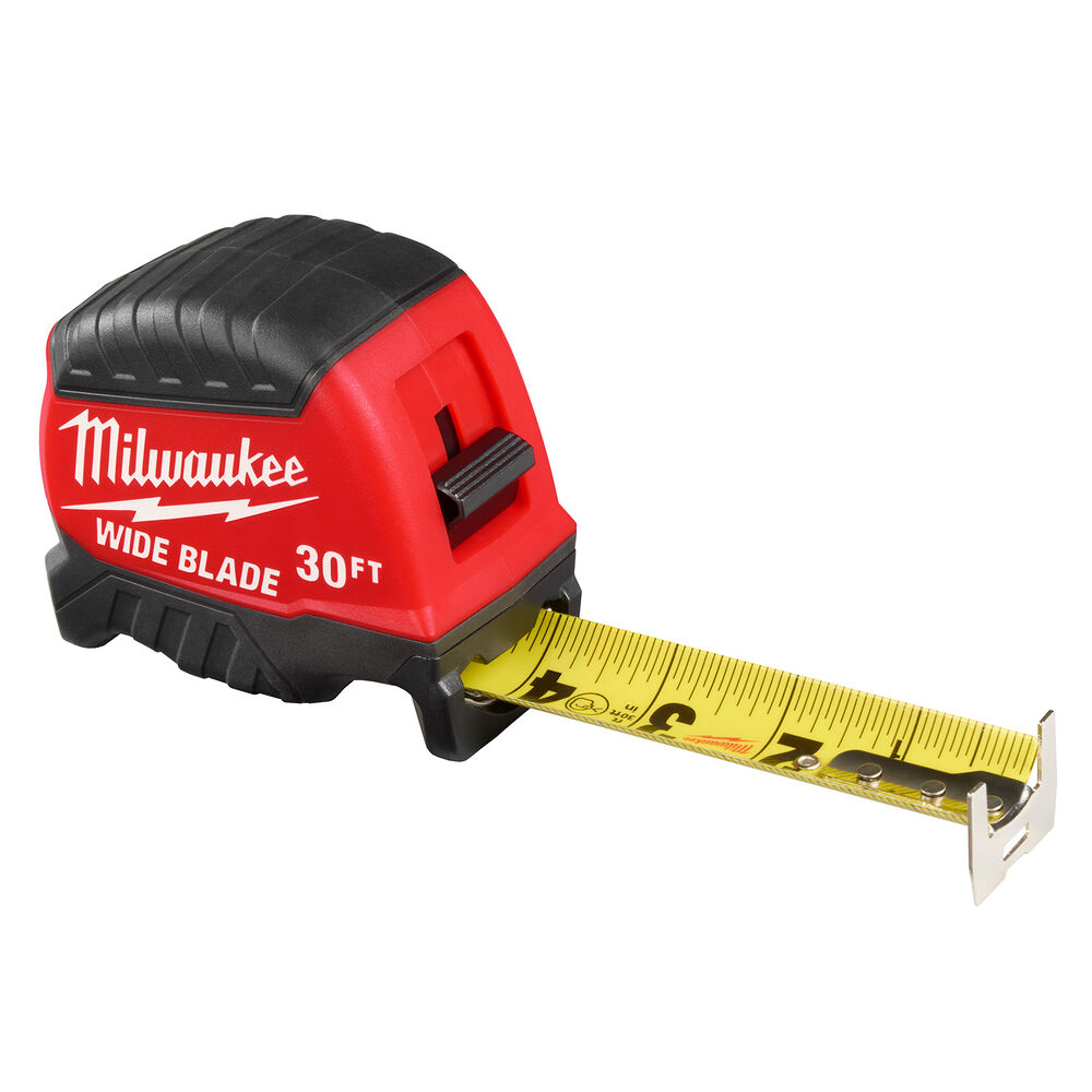 Milwaukee® Tool 48-22-1230 Wide Blade Tape Measure, SAE, 30' L, 1-3/8" Blade Width, Steel Blade