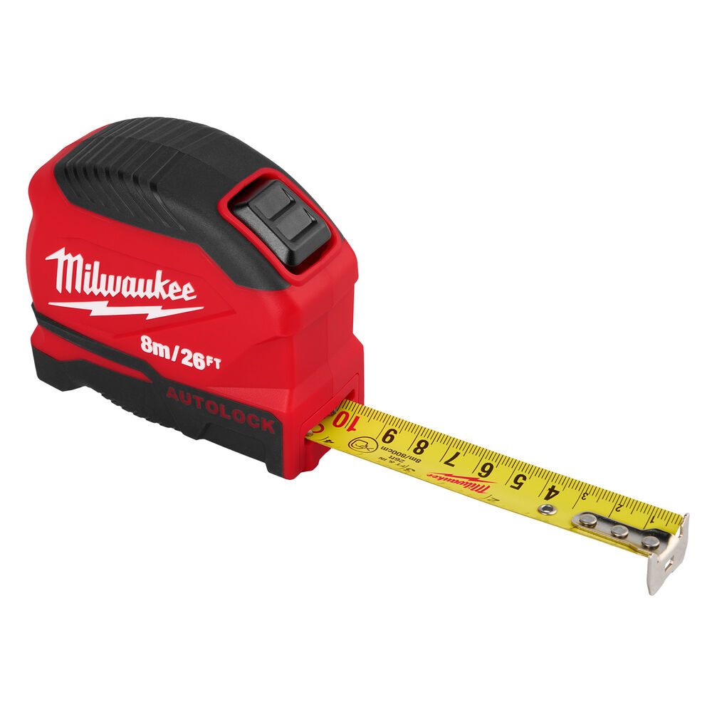 Milwaukee® Tool 48-22-1826 Auto-Lock Tape Measure, SAE & Metric, 8m/26ft L, 1" Blade Width, Steel Blade