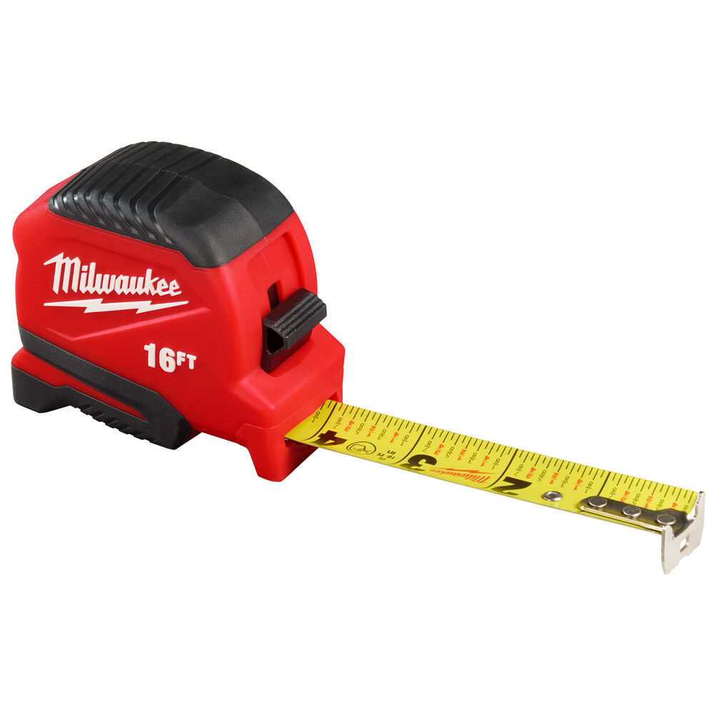 Milwaukee® Tool 48-22-1716 Compact Tape Measure, SAE, 16' L, 1" Width Blade, Steel Blade
