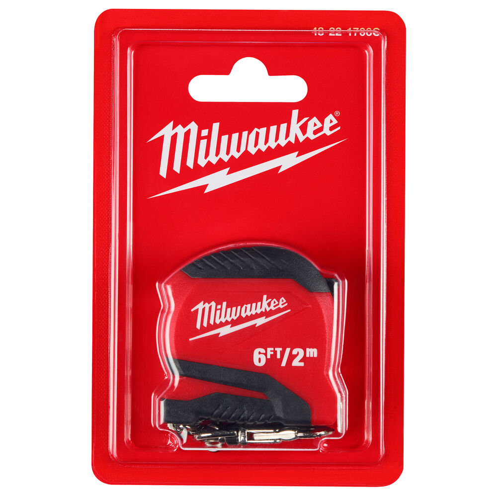 Milwaukee® Tool 48-22-1706C Keychain Tape Measure, SAE & Metric, 2m/6ft L, Steel Blade