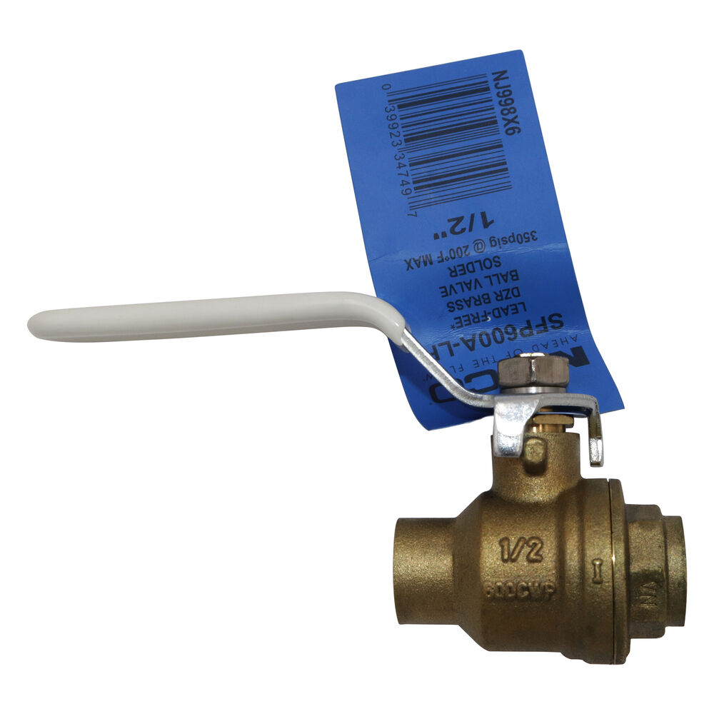 NIBCO® NJ998X6 S-FP-600A-LF 2-Piece 1/2 Ball Valve, 1/2 in, Female Solder, Brass Body, Full Port, Fluorocarbon/PTFE Softgoods, Import