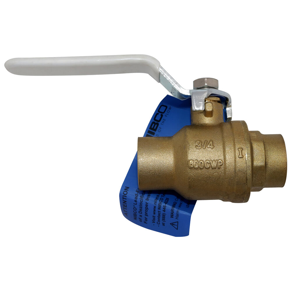 NIBCO® NJ998X8 S-FP-600A-LF 2-Piece 3/4 Ball Valve, 3/4 in, Female Solder, Brass Body, Full Port, Fluorocarbon/PTFE Softgoods, Import