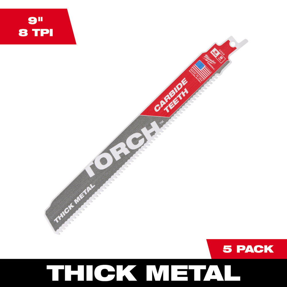 Milwaukee® Tool 48-00-5502 SAWZALL® The TORCH™ Reciprocating Saw Blade, 9" Lx0.05" W, 7, 5 Pack