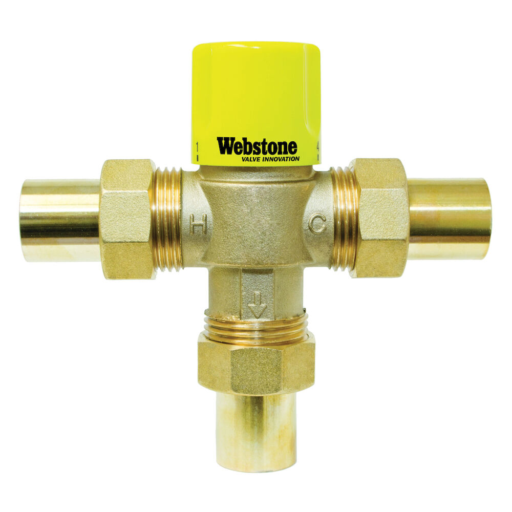 Webstone H-75102W 7510W Thermostatic Mixing Valve With Temperature Locking Handle, Brass Body