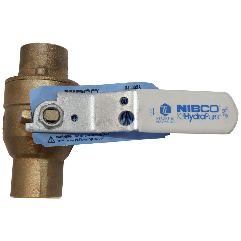 NIBCO® HydraPure® NJ830XA S-585-80-LF 2-Piece Ball Valve, 1 in, Solder, Silicon Bronze Body, Full Port, PTFE Softgoods, Domestic