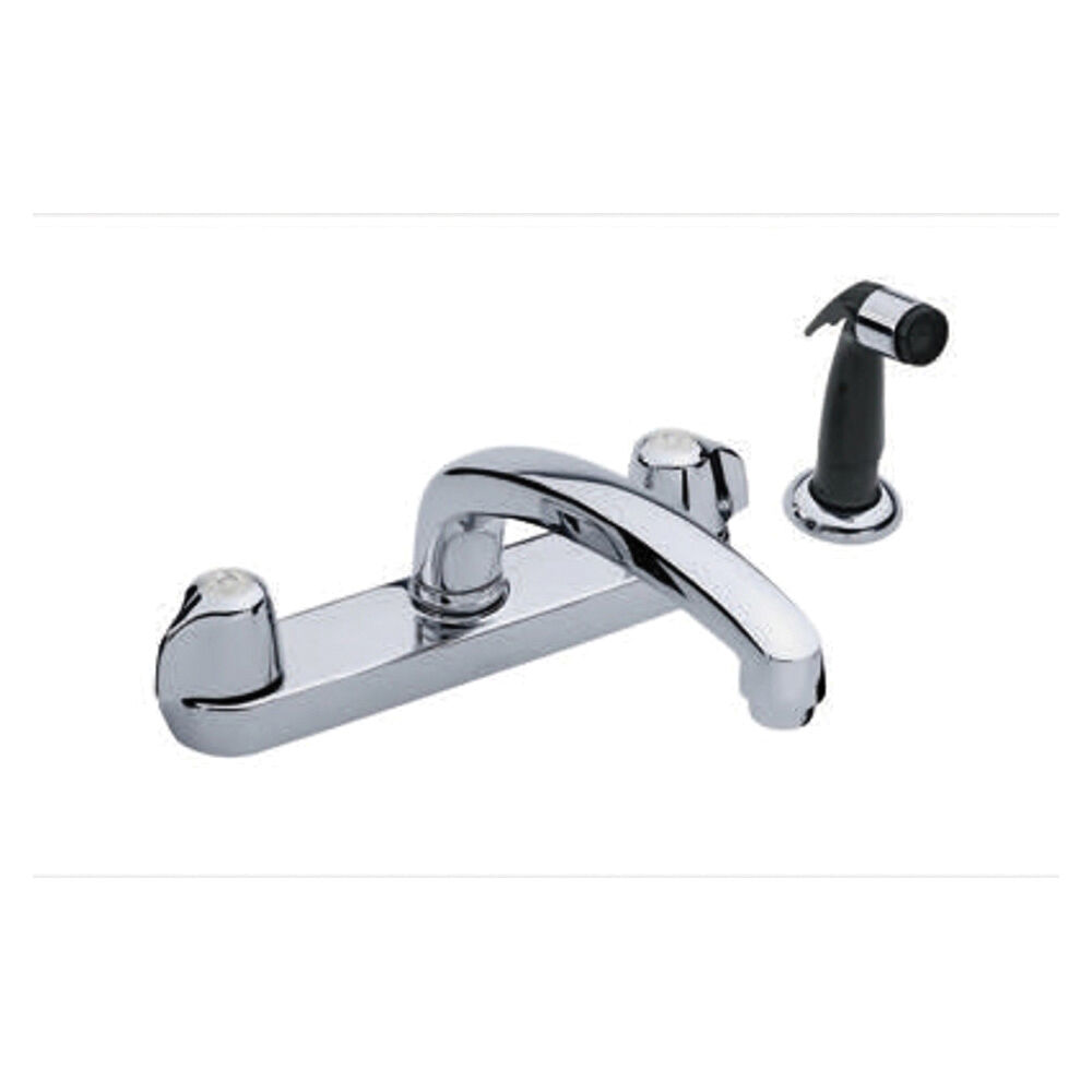 Gerber® G0042516 Classics™ Two Handle Cover Plate Mounted Kitchen Faucet with Metal Handles and Sidespray, Chrome