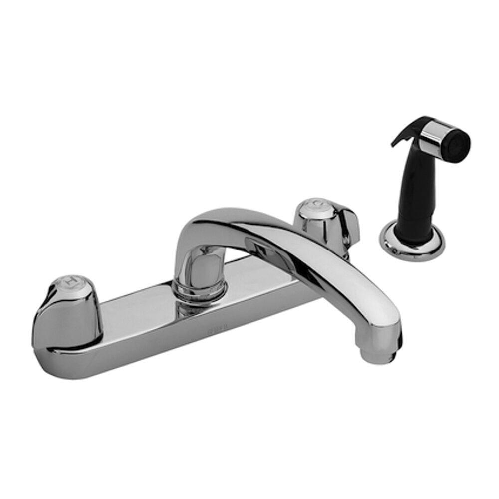 Gerber® G0042526 Classics™ Two Handle Cover Plate Mounted Kitchen Faucet with Metal Handles, Sidespray, and Tubular Swing Spout, Chrome