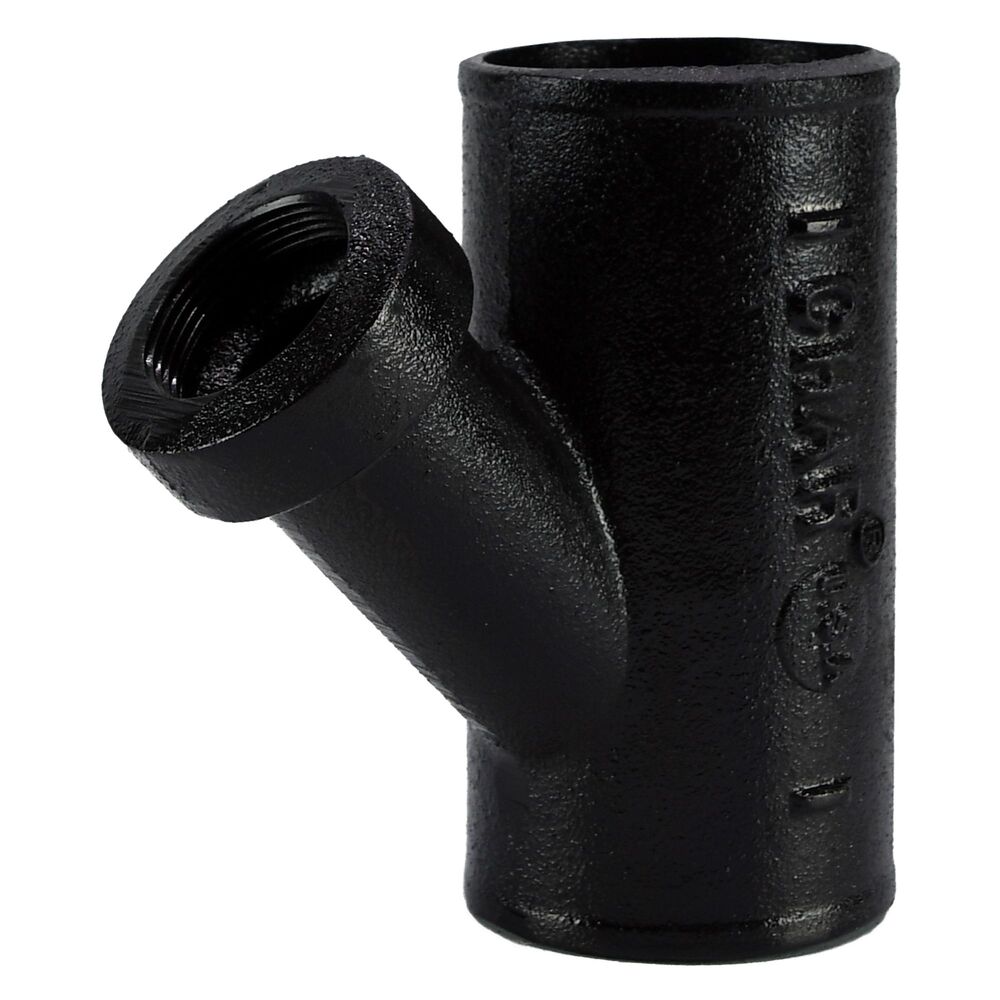 Charlotte NH 00026 0600 2"x2"x1-1/2" Tapped Wye-Branch Bend, No-HubxFNPT, Black Cast Iron Pipe Fitting