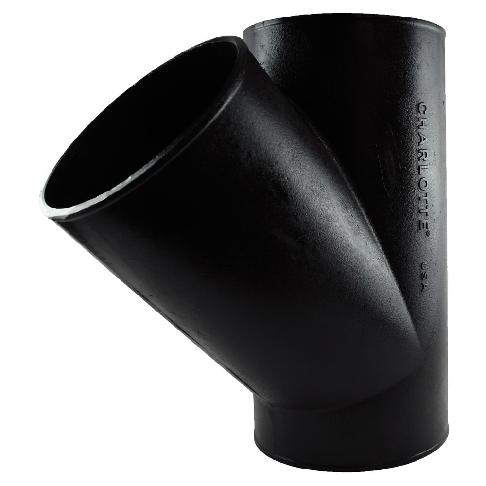 Charlotte NH 00020 6200 15" 1/8 Wye-Branch Bend, No-Hub, Black Cast Iron Pipe Fitting