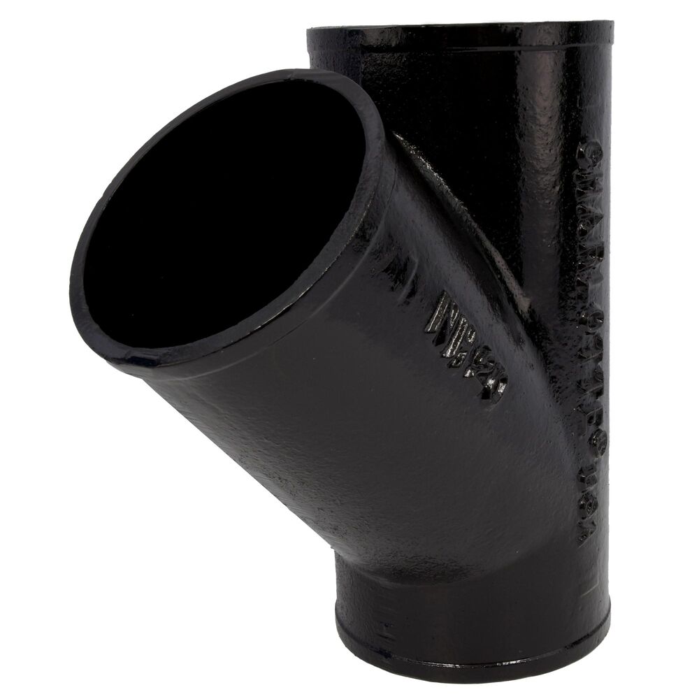 Charlotte NH 00020 2000 4" 1/8 Wye-Branch Bend, No-Hub, Black Cast Iron Pipe Fitting