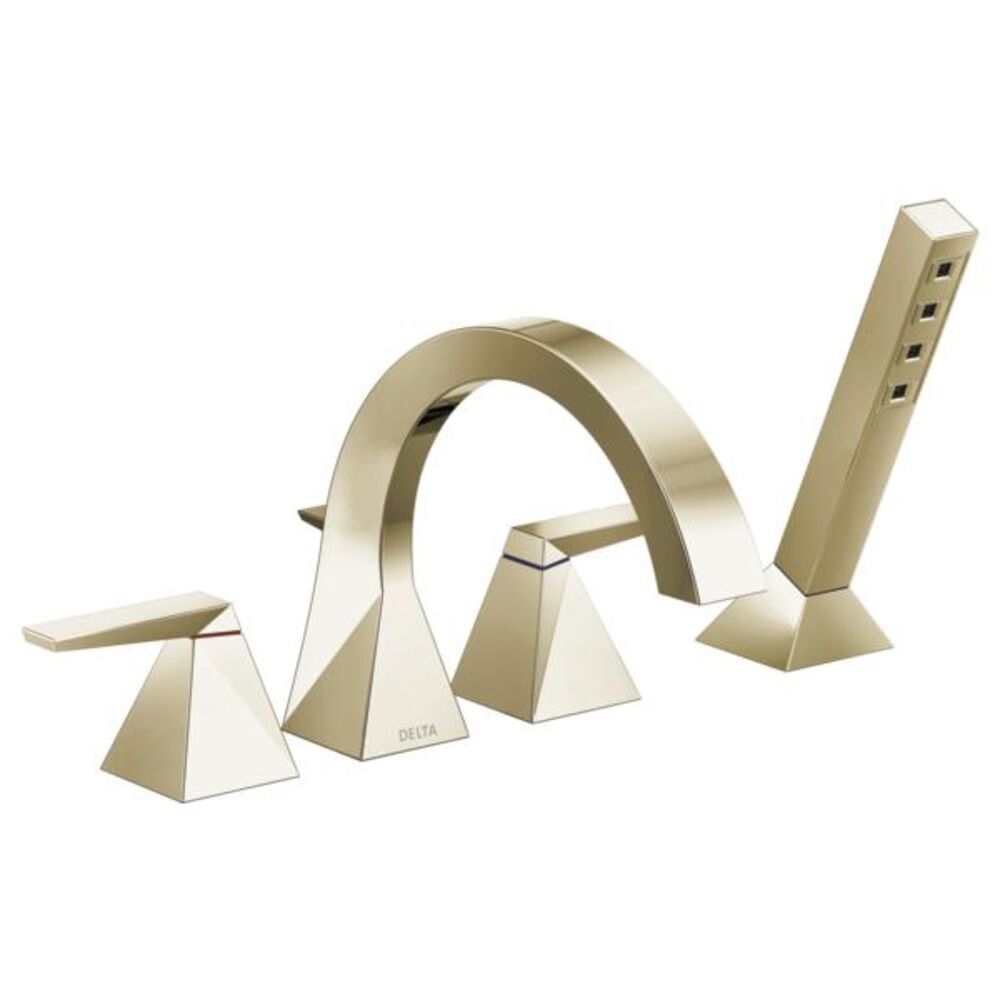 DELTA® T4746-PN-PR Trillian™ 2-Handle Roman Tub/Whirlpool Faucet Trim, 1.75 gpm Handshower, 8 to 16" Center, Lumicoat™ Polished Nickel